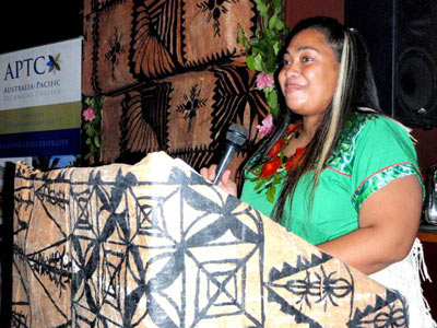 Evalina Fa�aoa Lavalavu-Tourism Graduate delivering the Graduate address